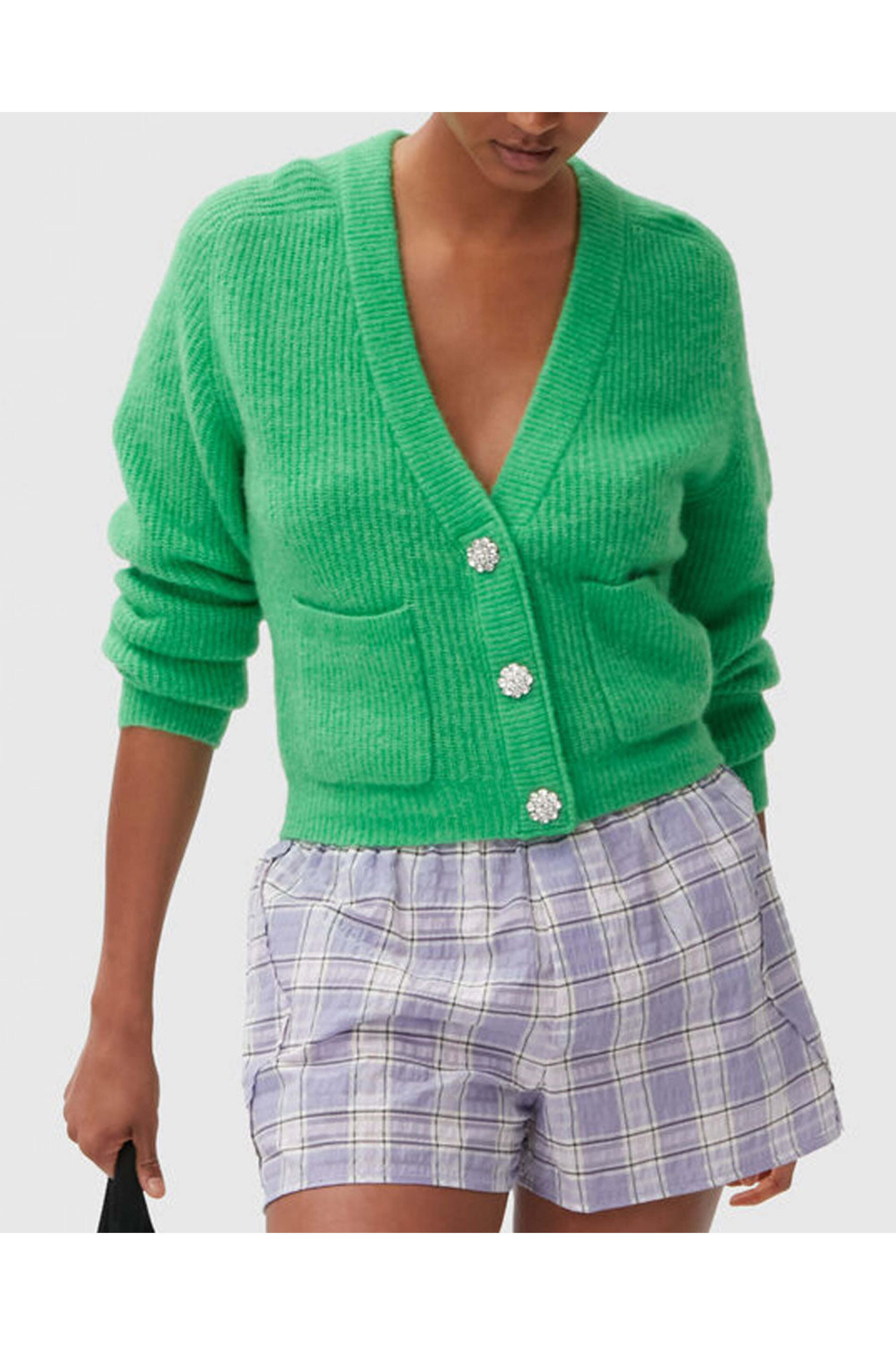Ganni - Kelly Green Soft Wool Knit Cardigan