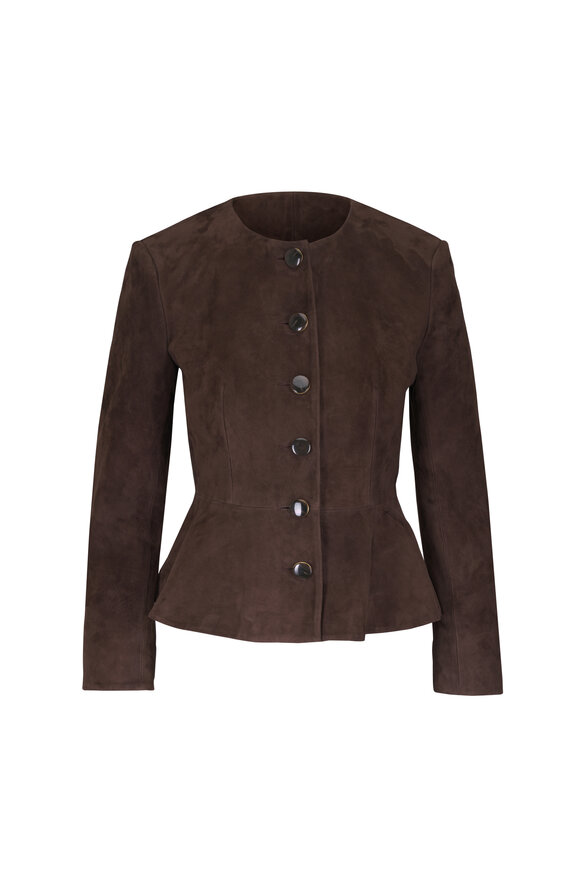 Veronica Beard Quinn Brown Suede Peplum Jacket - view 1