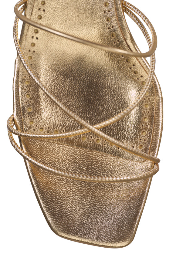 Manolo Blahnik Ninfemu Gold Skinny Strap Sandal, 50mm - view 5