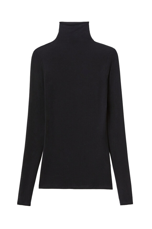 Lafayette 148 New York Black Cashmere Jersey Fitted Turtleneck - view 1
