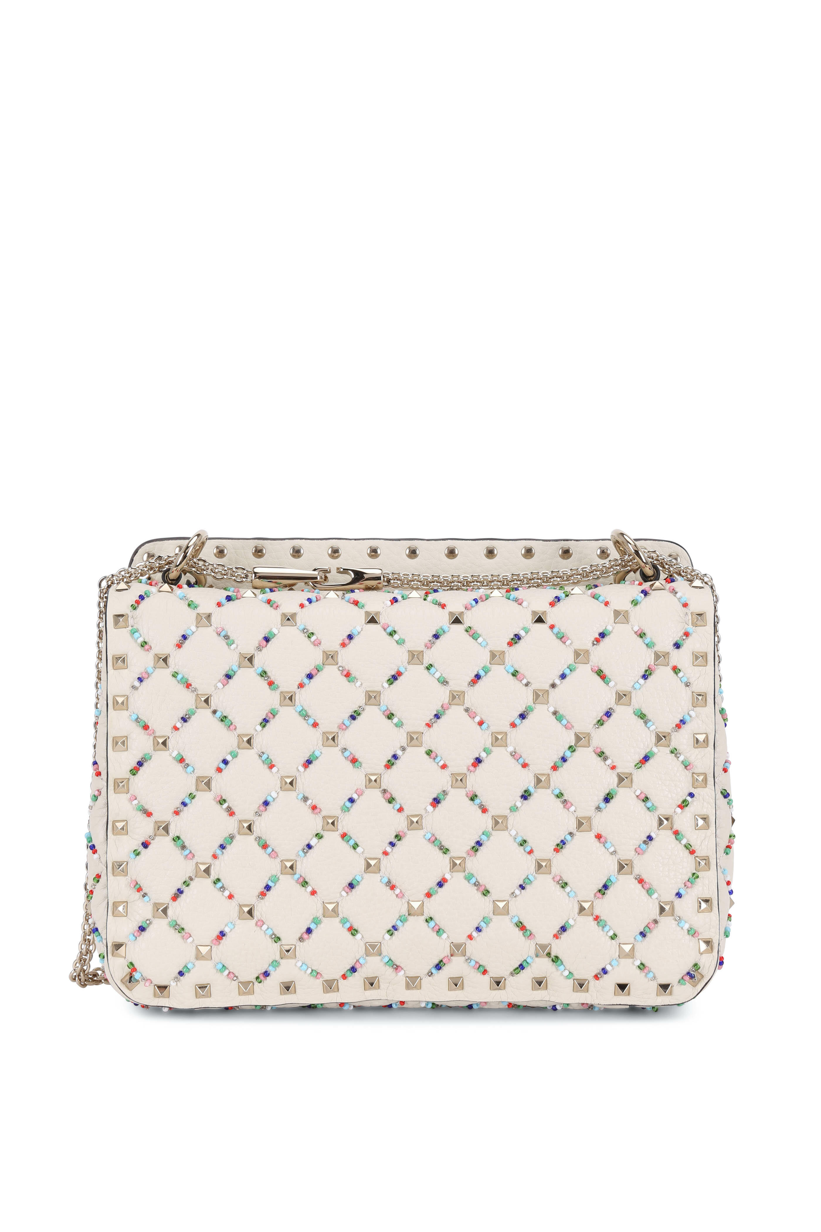 VALENTINO GARAVANI: Rockstud bag in quilted nappa leather - Ivory