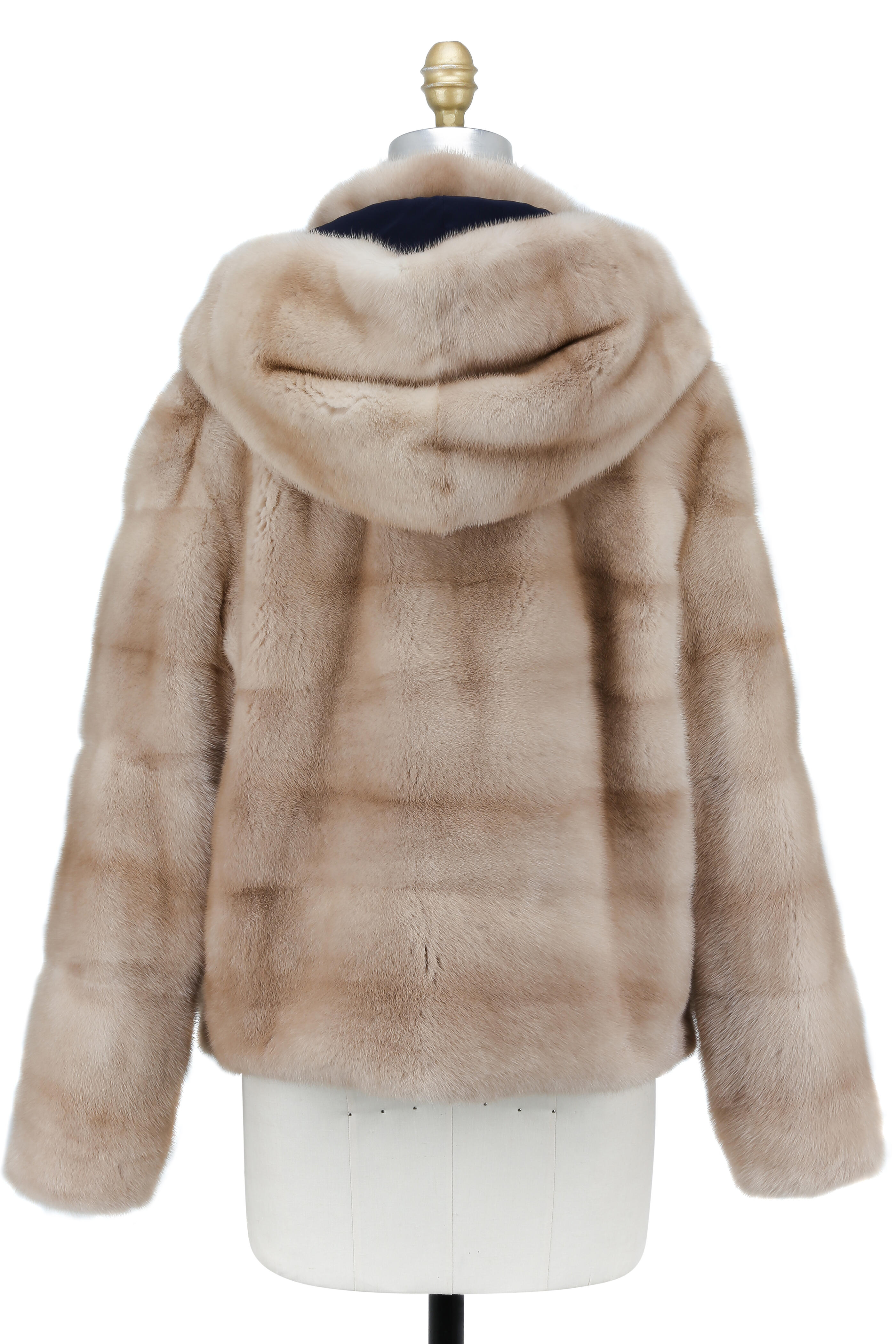 Oscar de la Renta Furs - Natural Palomino Mink Hooded Pullover