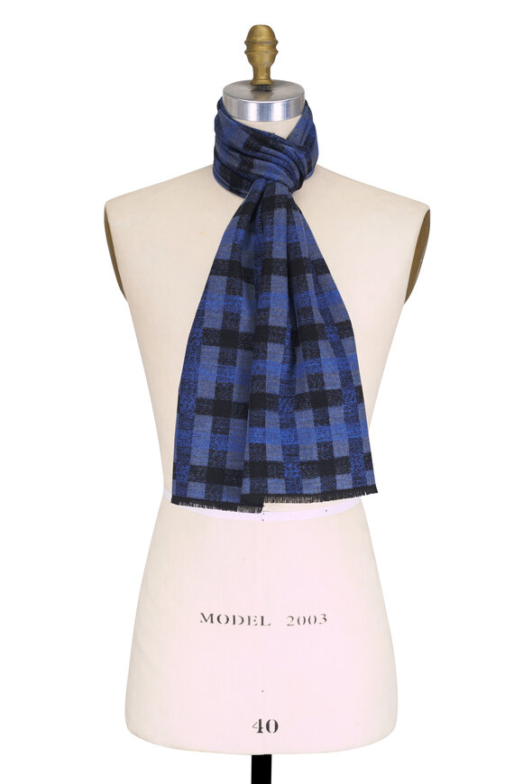 Chelsey Imports Blue & Black Plaid Silk Scarf - view 1