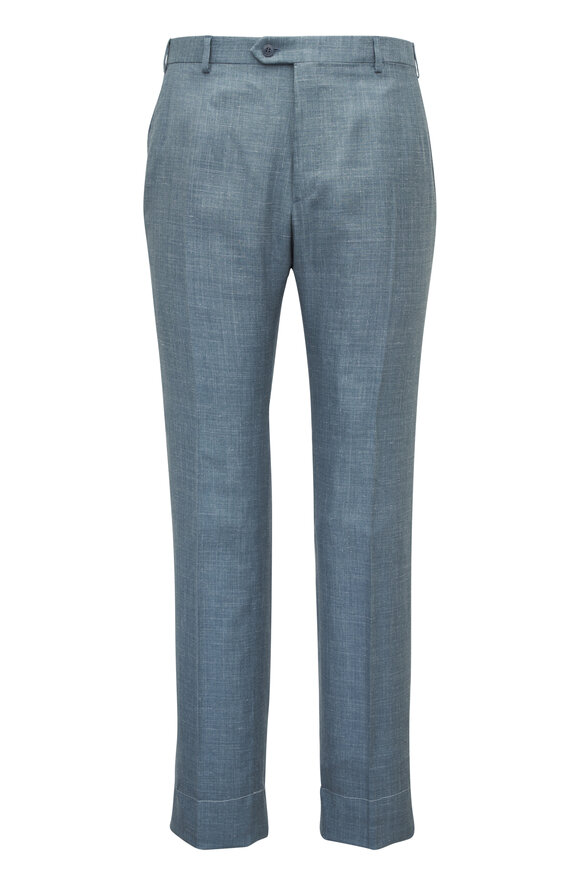 Brioni Blue Silk, Cashmere & Linen Dress Pant