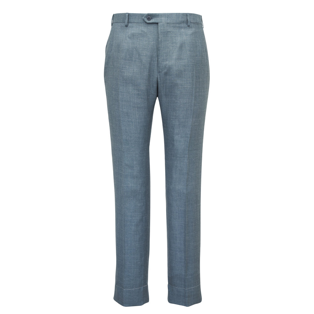 Brioni - Blue Silk, Cashmere & Linen Dress Pant | Mitchell