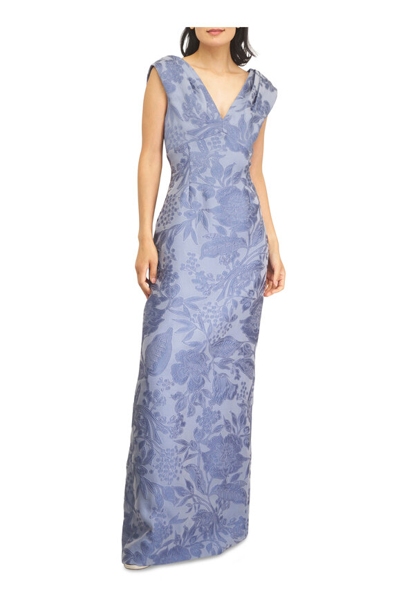 Lela Rose Floral Bluebell Multi Fil Coupé V-Neck Gown - view 2