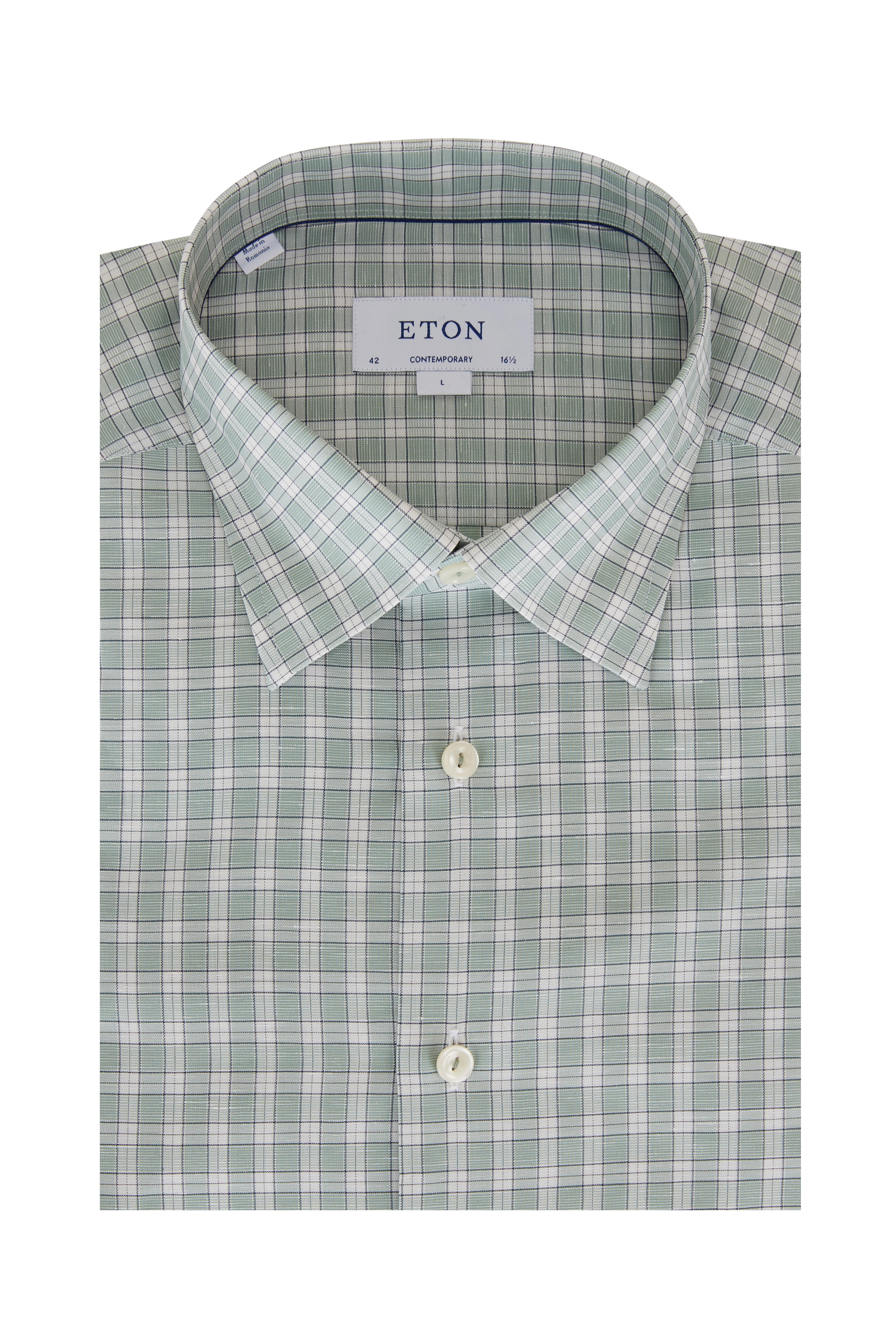 Eton Green & White Check Contemporary Fit Sport Shirt