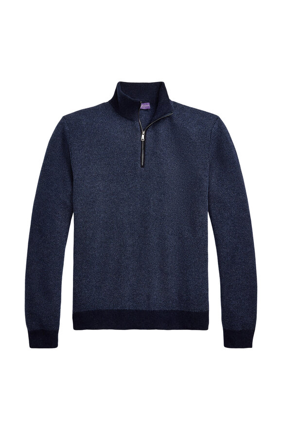 Ralph Lauren Purple Label Navy Blue Cashmere Quarter Zip Pullover - view 2