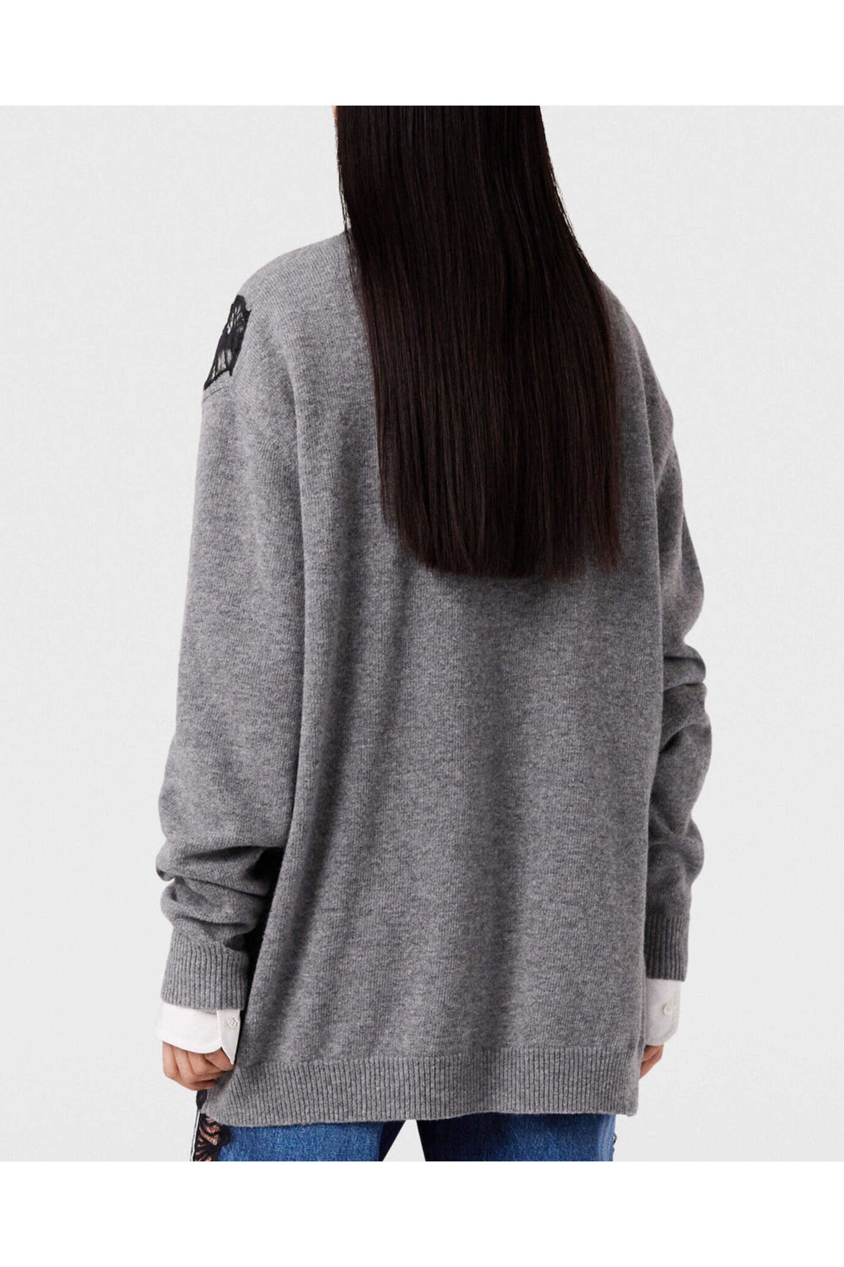 Stella McCartney - Grey Melange Lace Inset Sweater