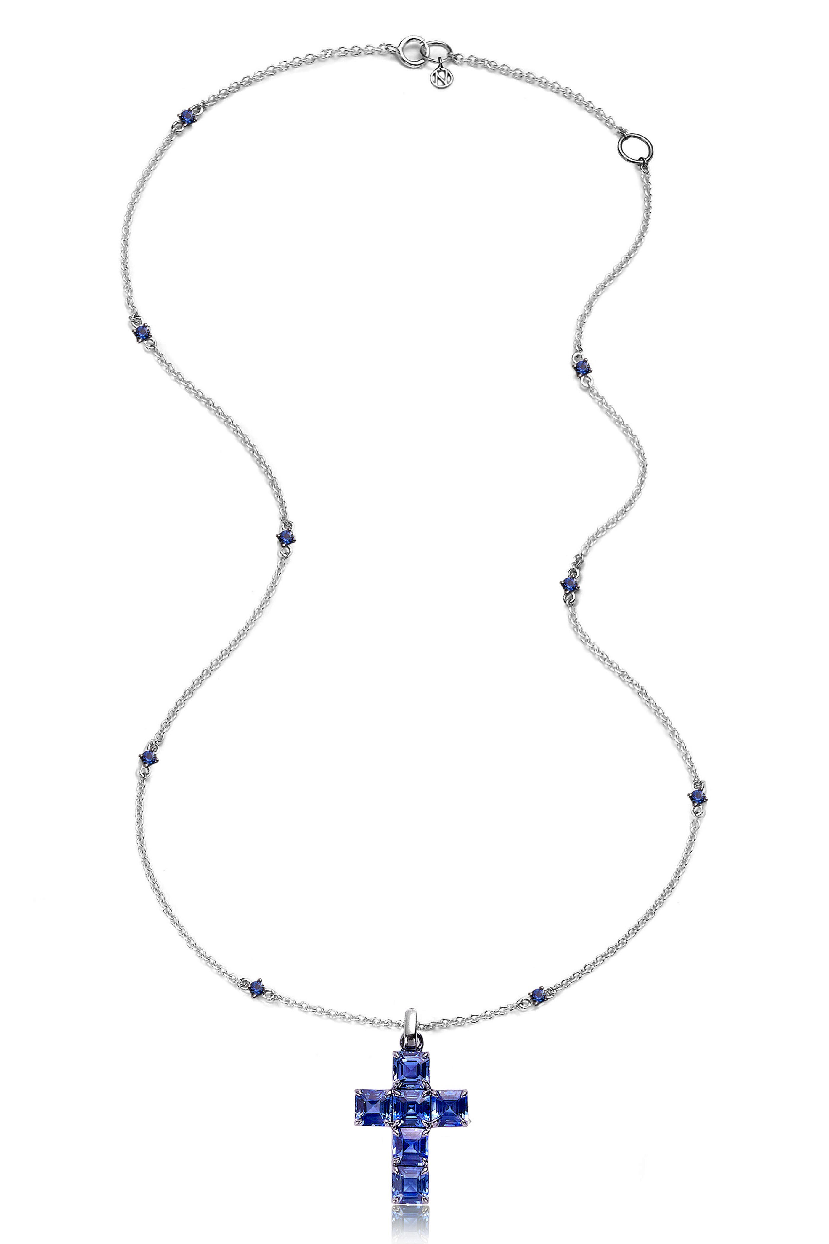 Nam Cho - 18k White Gold Sapphire Cross Pendant Necklace