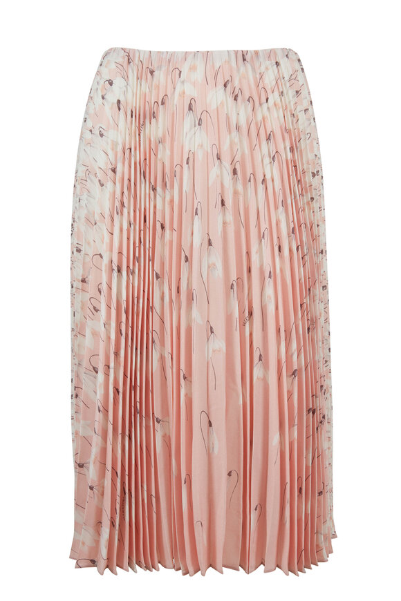 Valentino - Pink Silk Floral Print Pleated Skirt