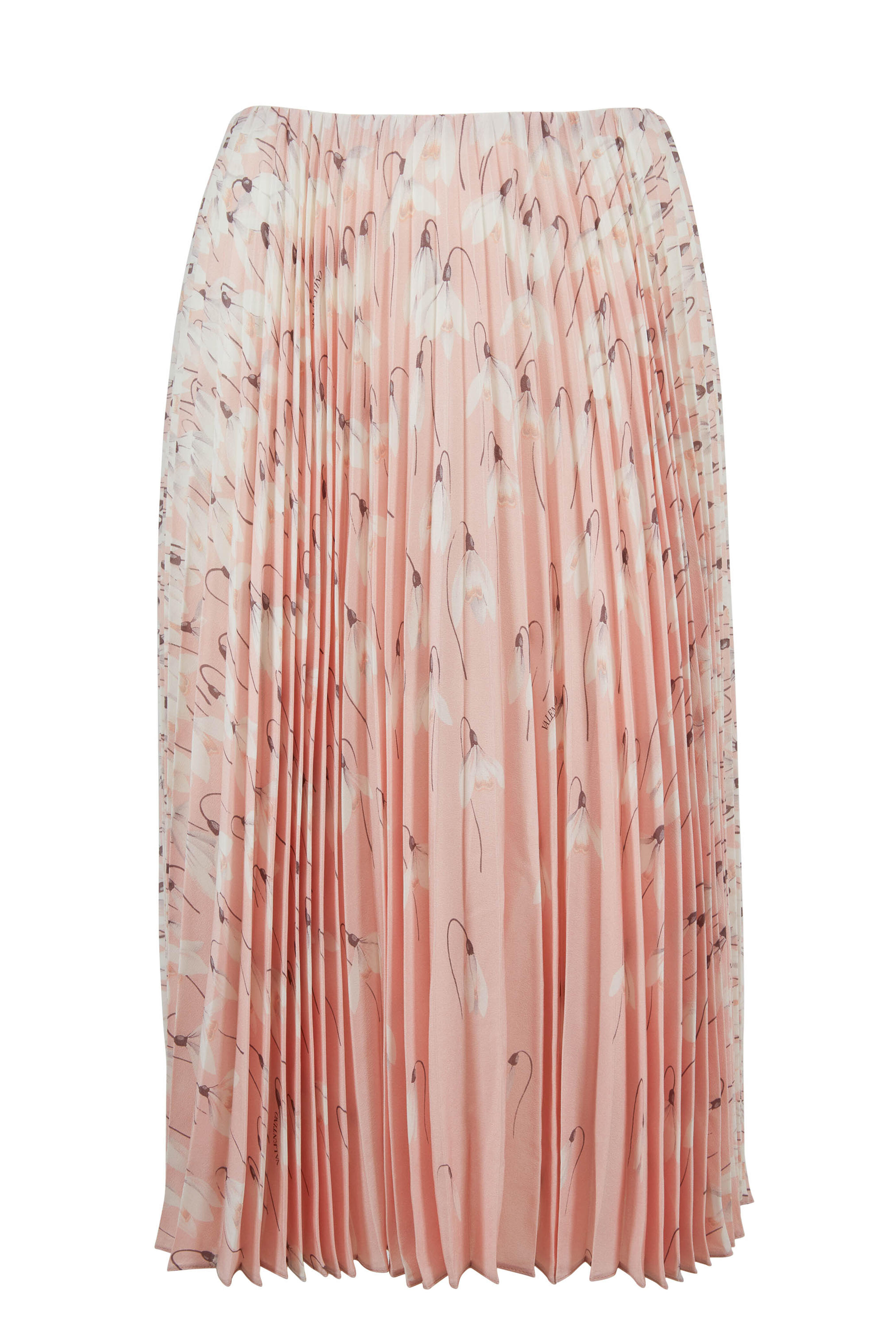 Valentino - Pink Silk Floral Print Pleated Skirt