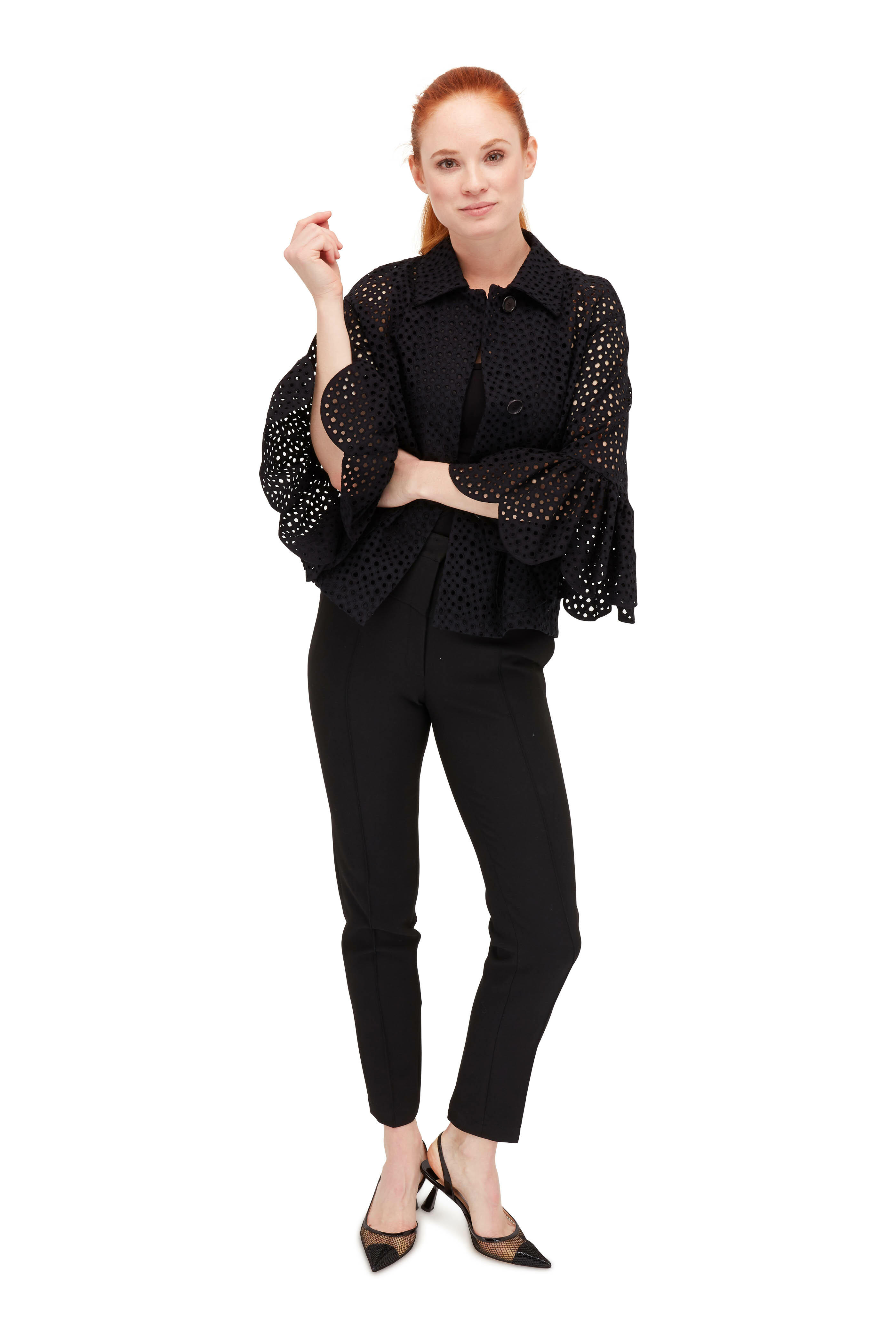 Akris Punto - Black Eyelet Lace Three-Quarter Sleeve Jacket