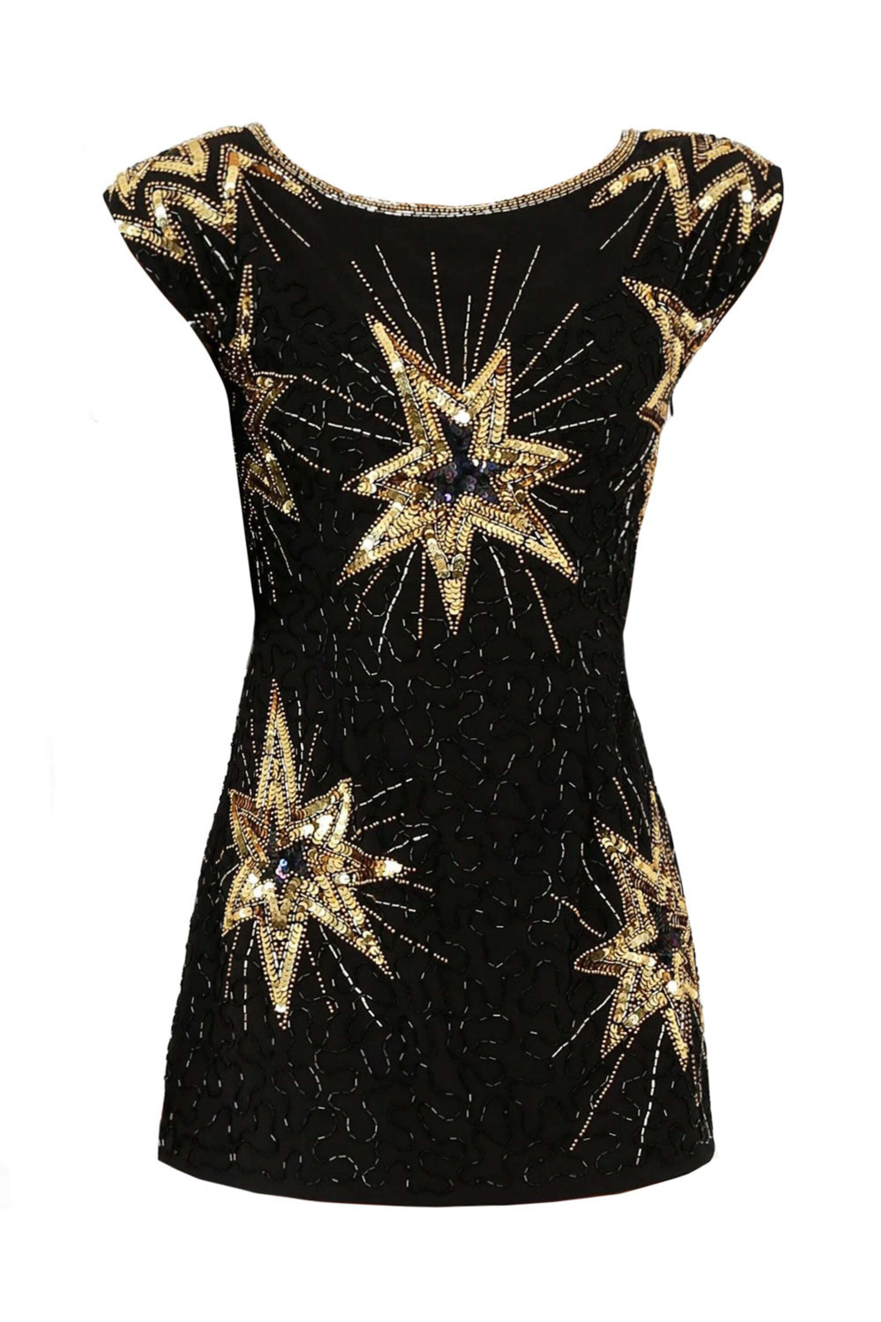 【関税&送料込み】ChloAC Black Gold Mini Dress Loveshackfancy - Black Beaded Starburst Colville Mini Dress