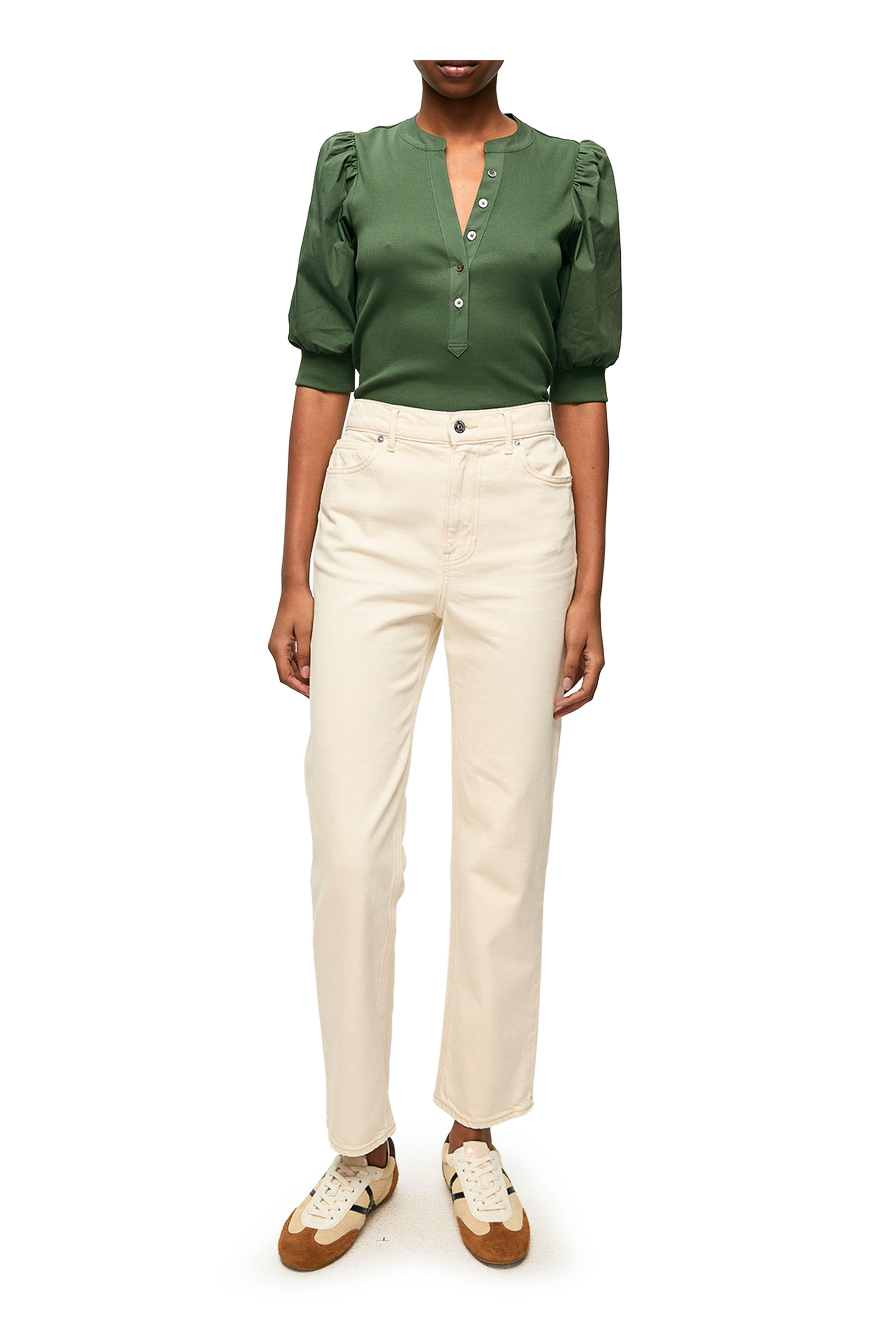 Veronica Beard - Leah Ecru Mid Rise Straight Leg Jean