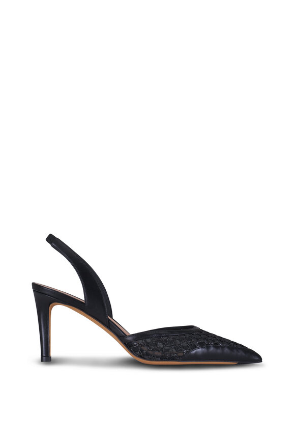 Kiton Black Leather Open Knit Slingback Pump, 65mm - view 2