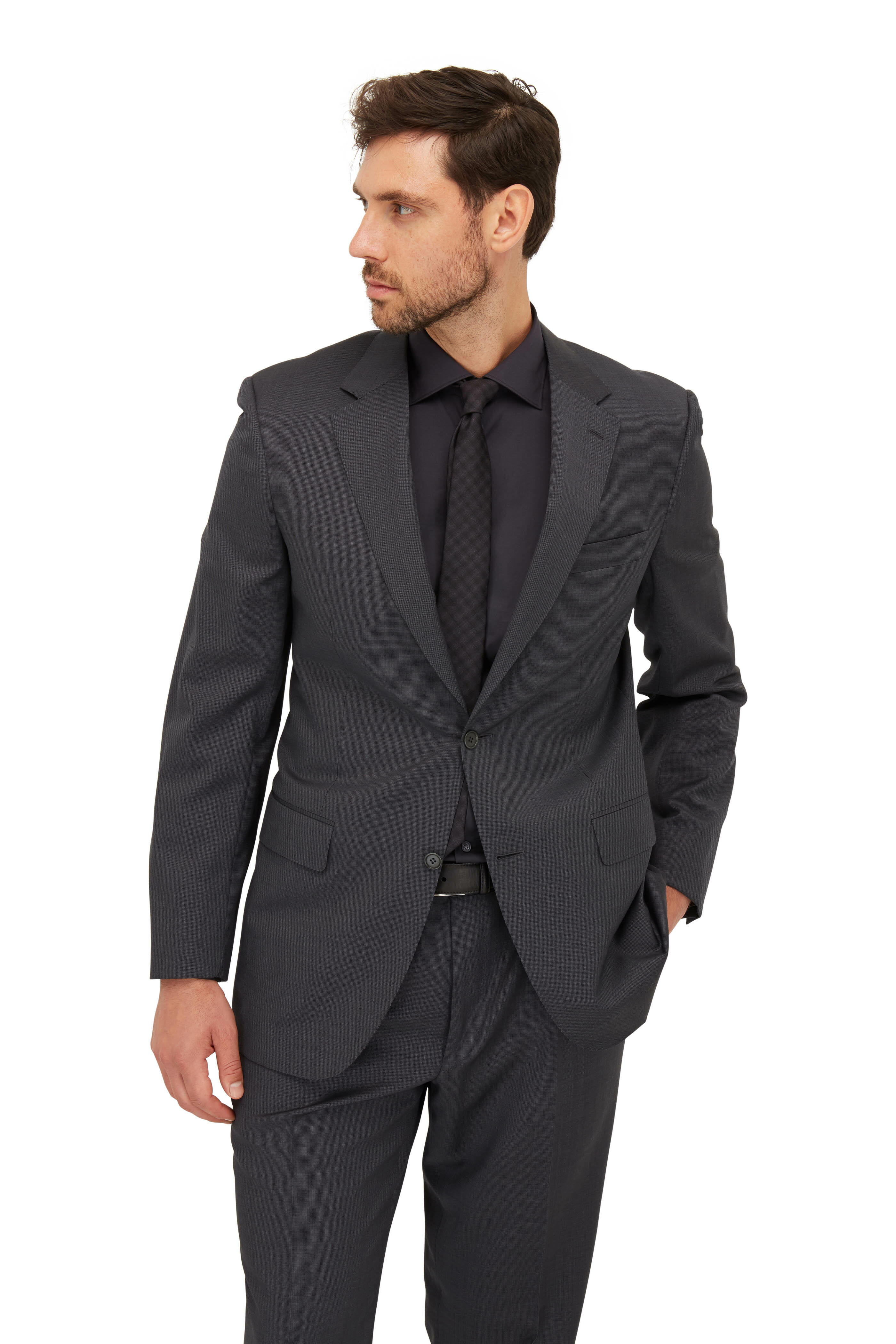 Bagutta - Charcoal Gray Poplin Slim Fit Dress Shirt