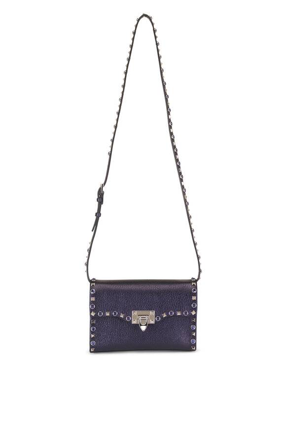 Valentino Garavani Small Indigo Rockstud Leather Shoulder Bag - view 1