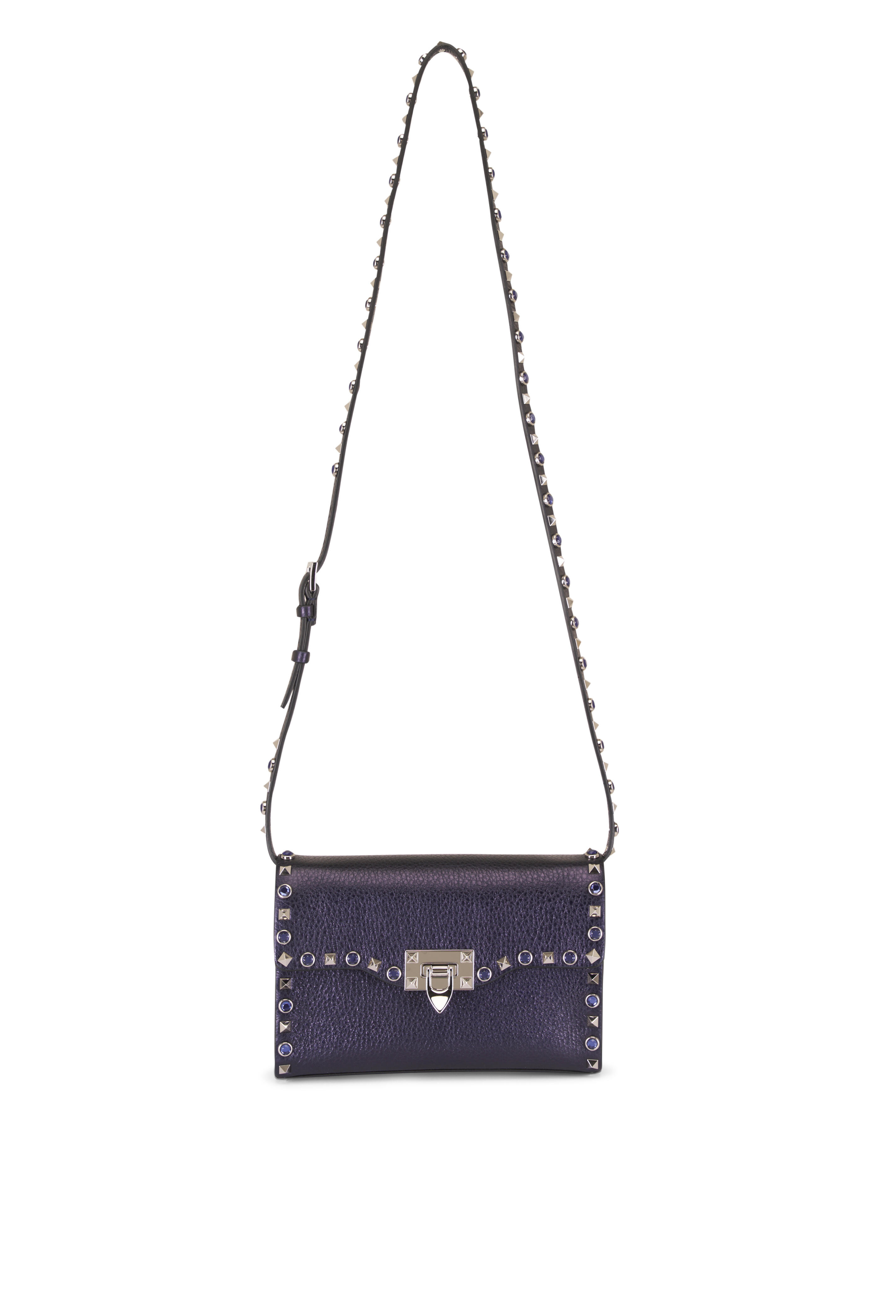 Valentino Garavani - Small Indigo Rockstud Leather Shoulder Bag