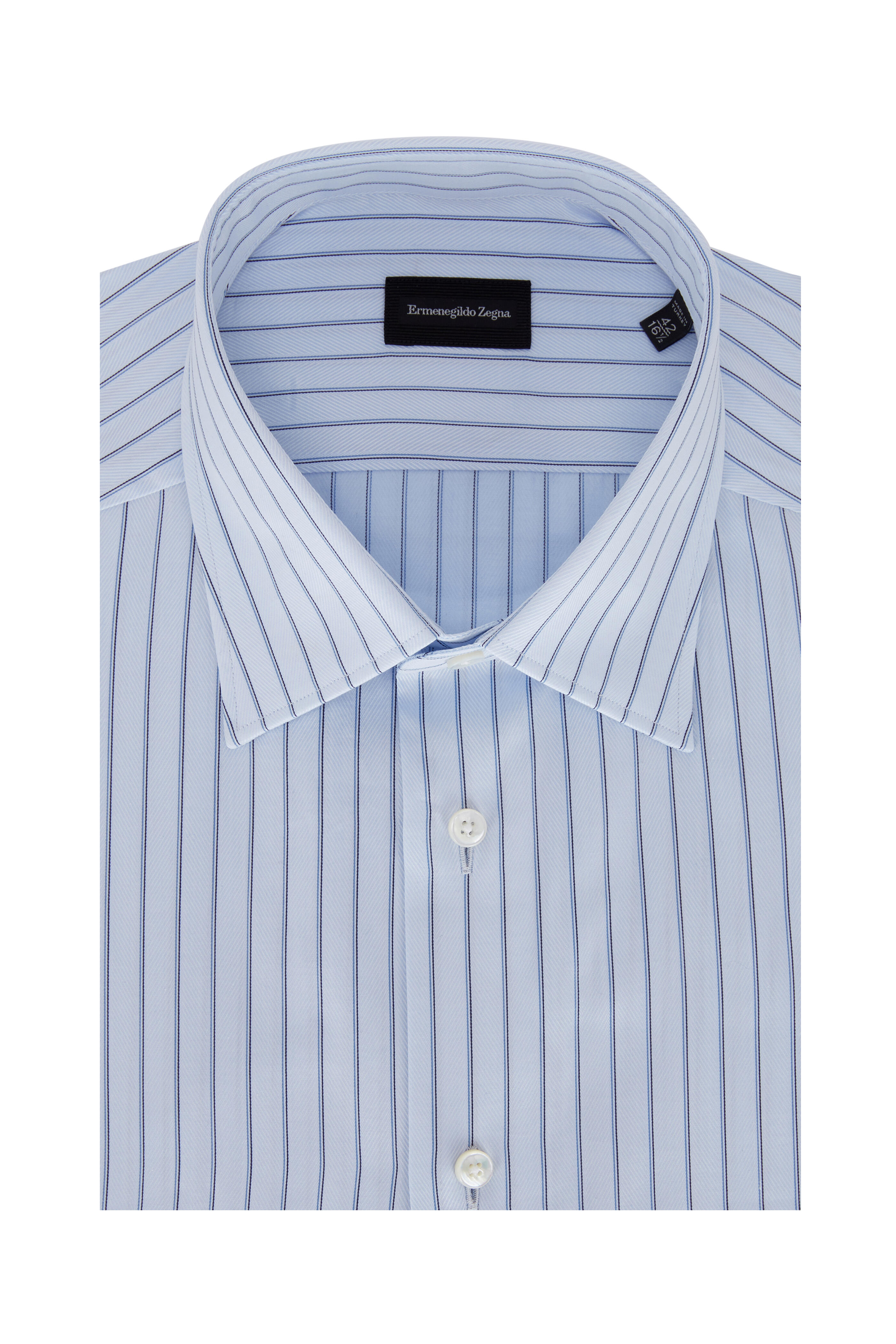 Zegna - Light Blue Wide Stripe Cotton Dress Shirt