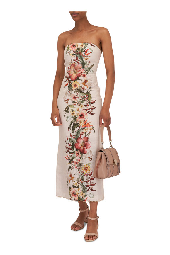 Zimmermann - Lexi Ivory Palm Floral Linen Column Dress 