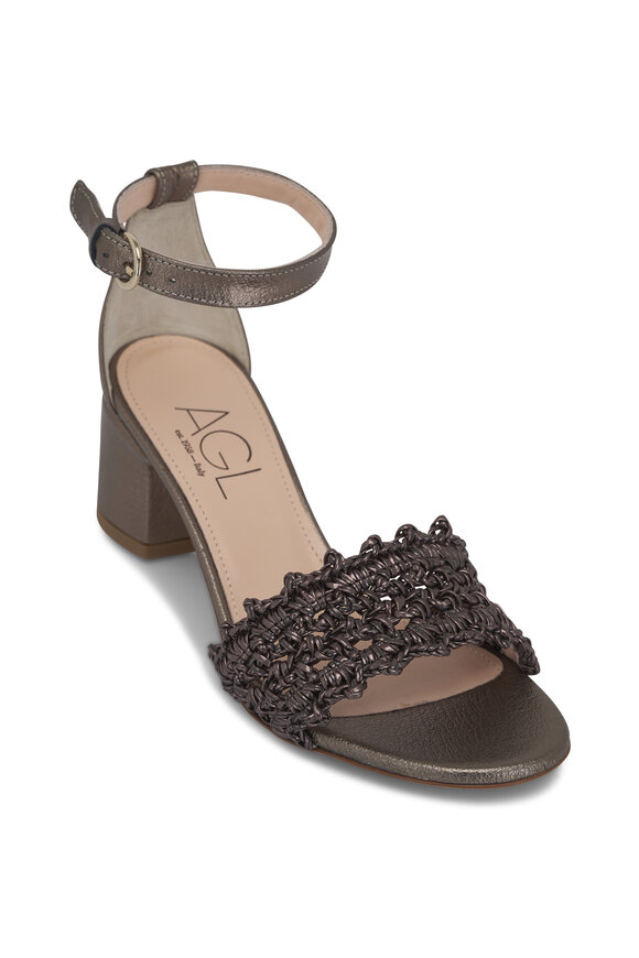 AGL Crochet Pebble Leather Ankle Strap Sandal, 50mm