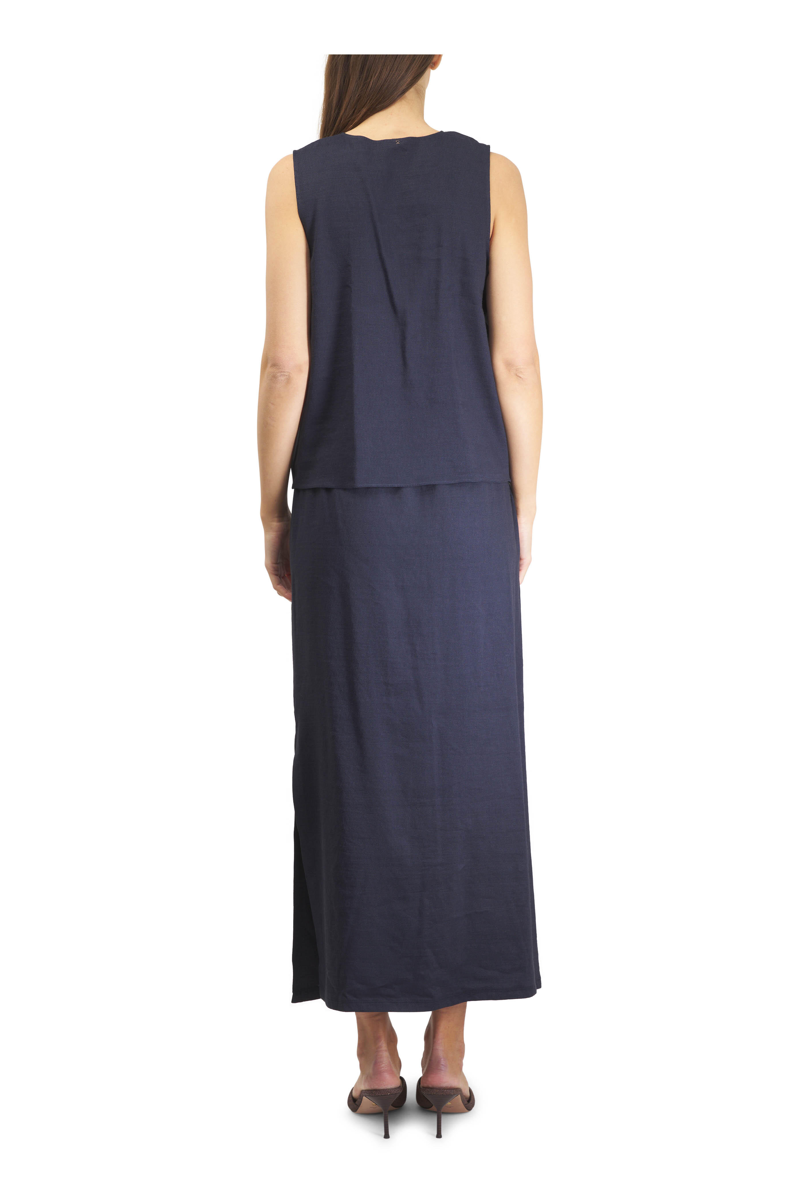 Peter Cohen - Ethnic Navy Stretch Linen Viscose Tank