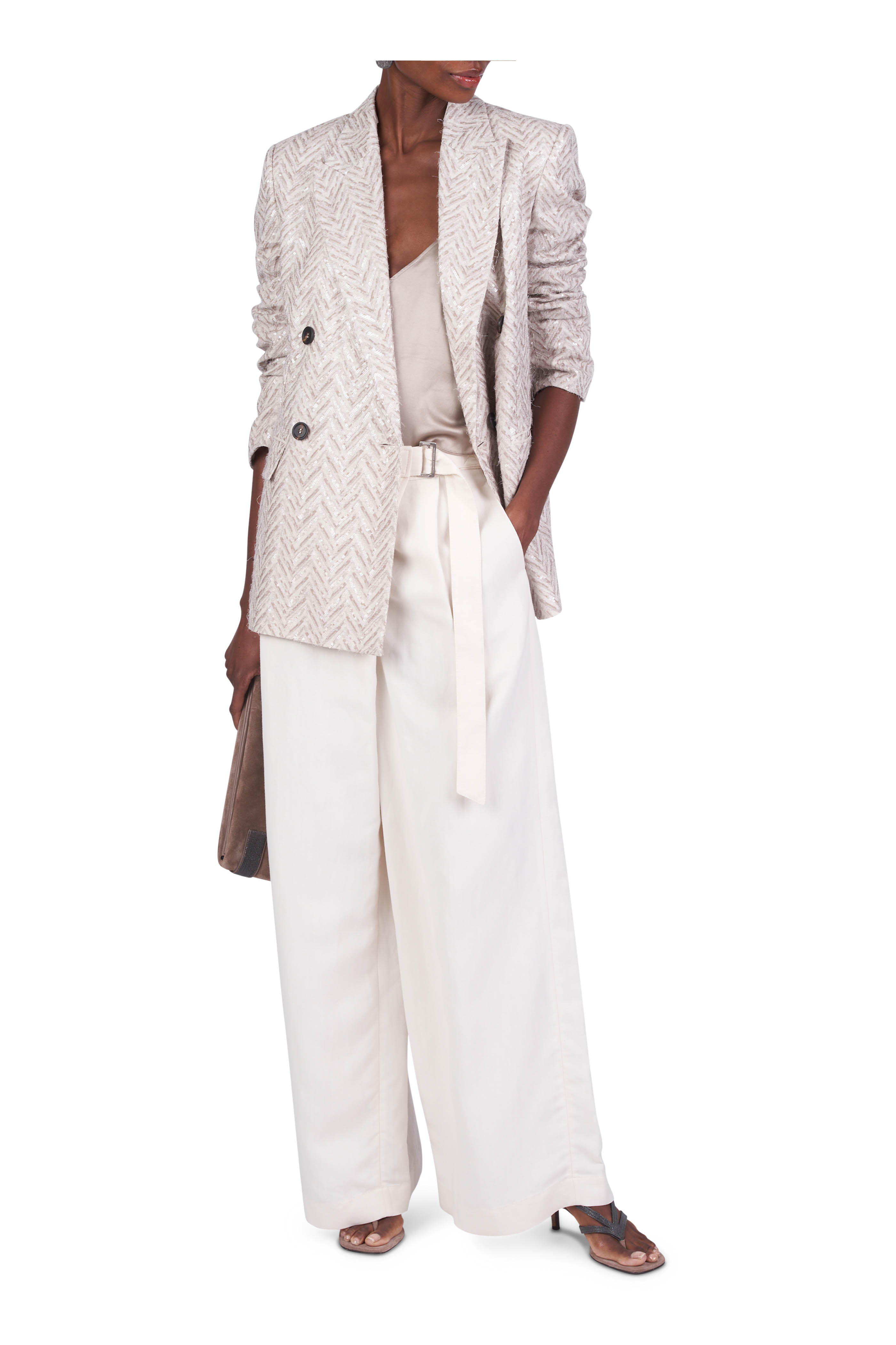 Brunello Cucinelli - Jute Chevron Double Breasted Embroidered Jacket