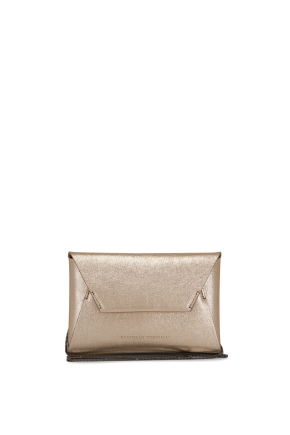 Brunello Cucinelli Gold Metallic Leather Envelope Chain Bag