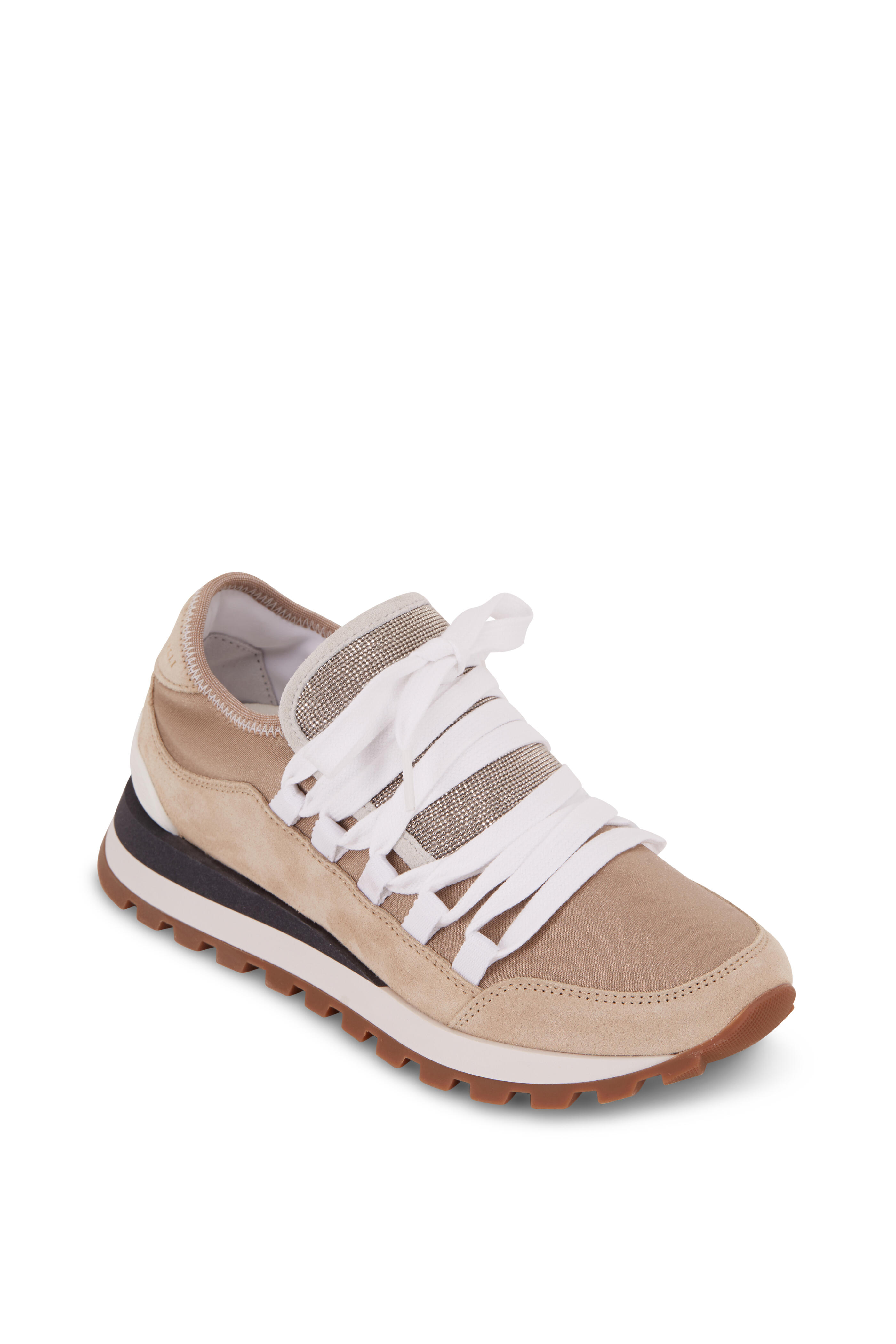 Brunello Cucinelli - Gold Suede & Metallic Jersey Monili Sneaker