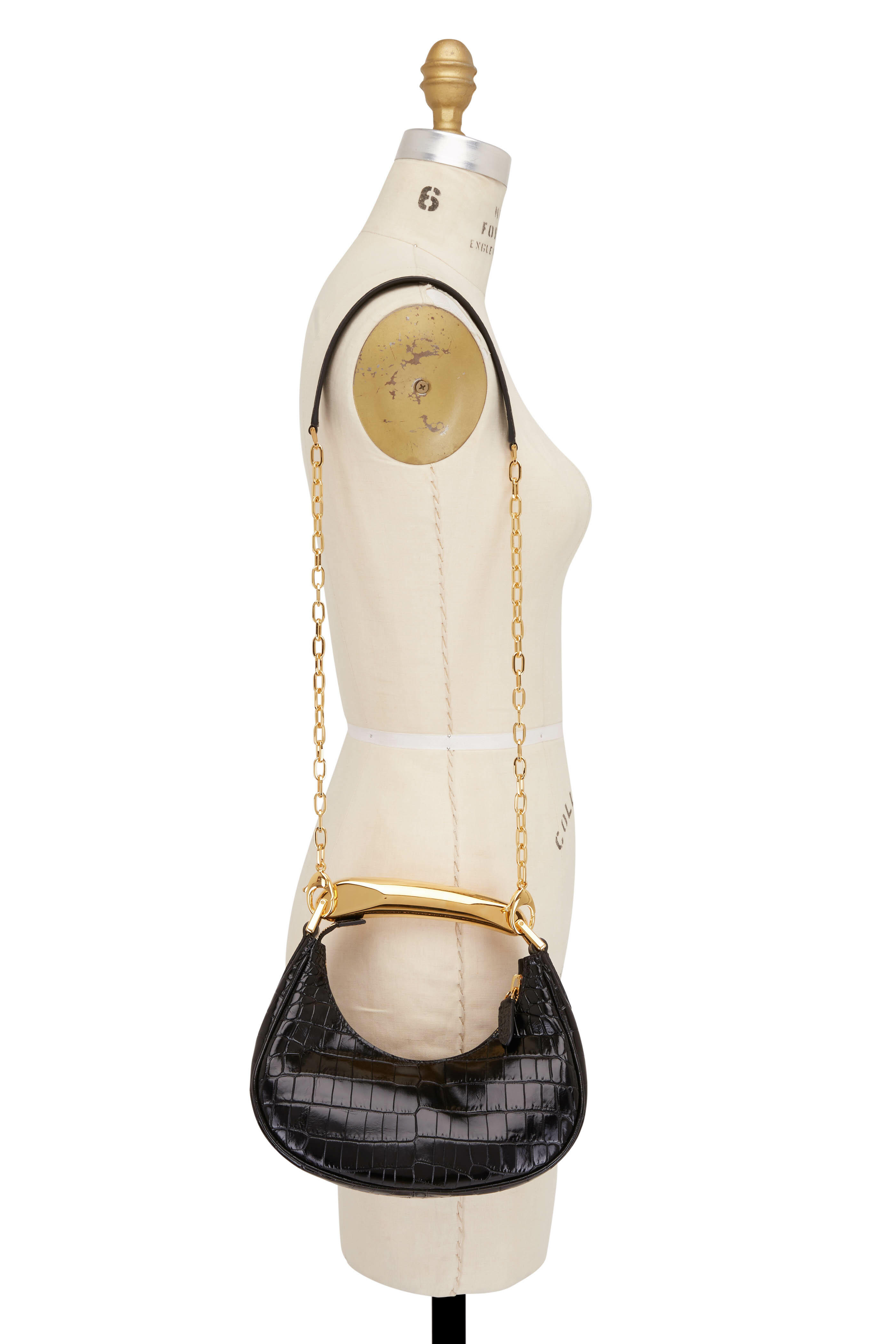 Tom Ford - Bianca Black Stamped Croc Leather Mini Hobo