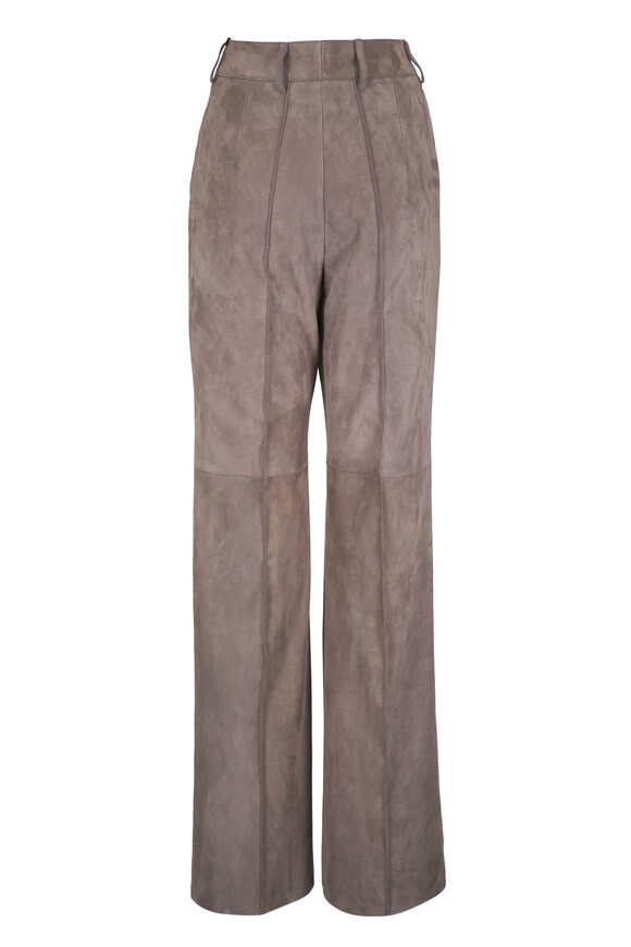 Akris Pintuck Taupe Suede Wide-Leg Trousers - view 3