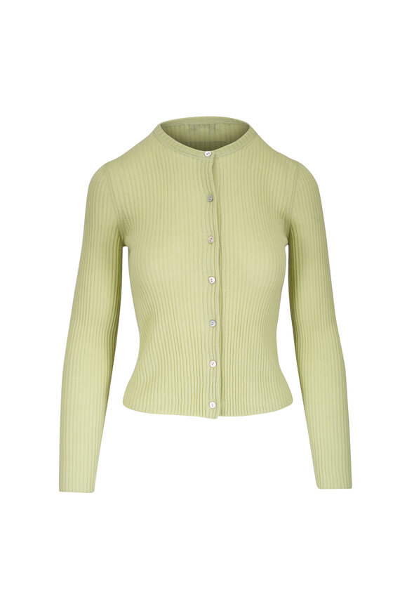 Vince Pale Fern Ribbed Cashmere & Silk Cardigan