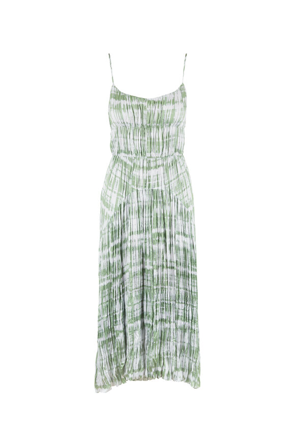 Vince - Green Tie-Dye Ruched Cami Dress 