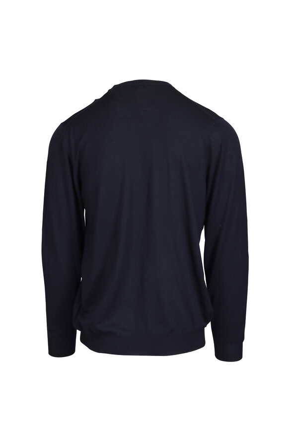 Fedeli Navy Super 140's Wool Crewneck Pullover - view 4