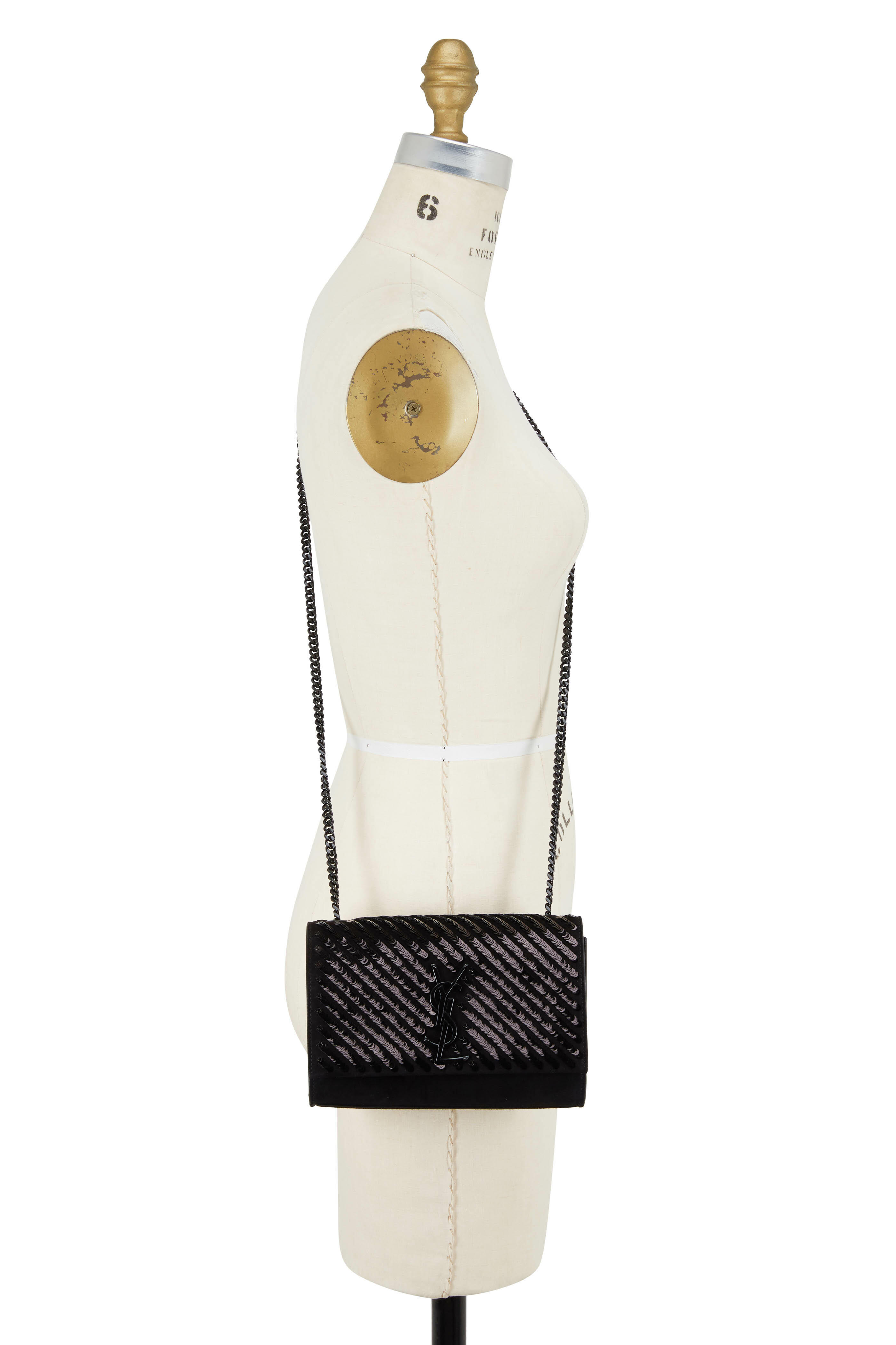 Saint Laurent - Kate Black Suede & Tonal Pailette Crossbody Bag