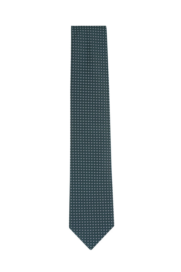 Brioni Green Micro Motif Silk Necktie - view 1