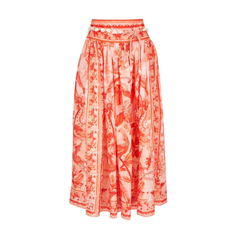 Zimmermann - Lyre Yoke Red Palm Midi Skirt | Mitchell Stores