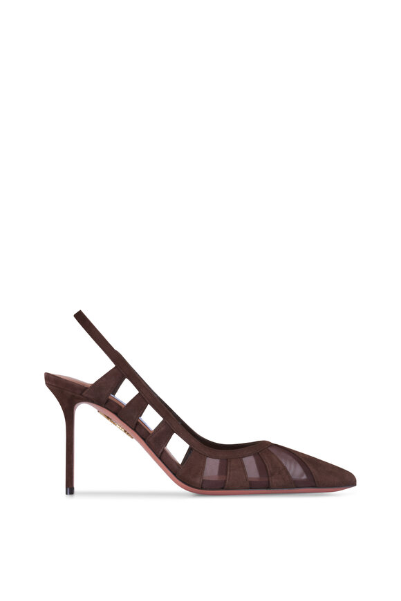 Aquazzura Espresso Suede Mesh Slingback Pump, 85mm - view 5