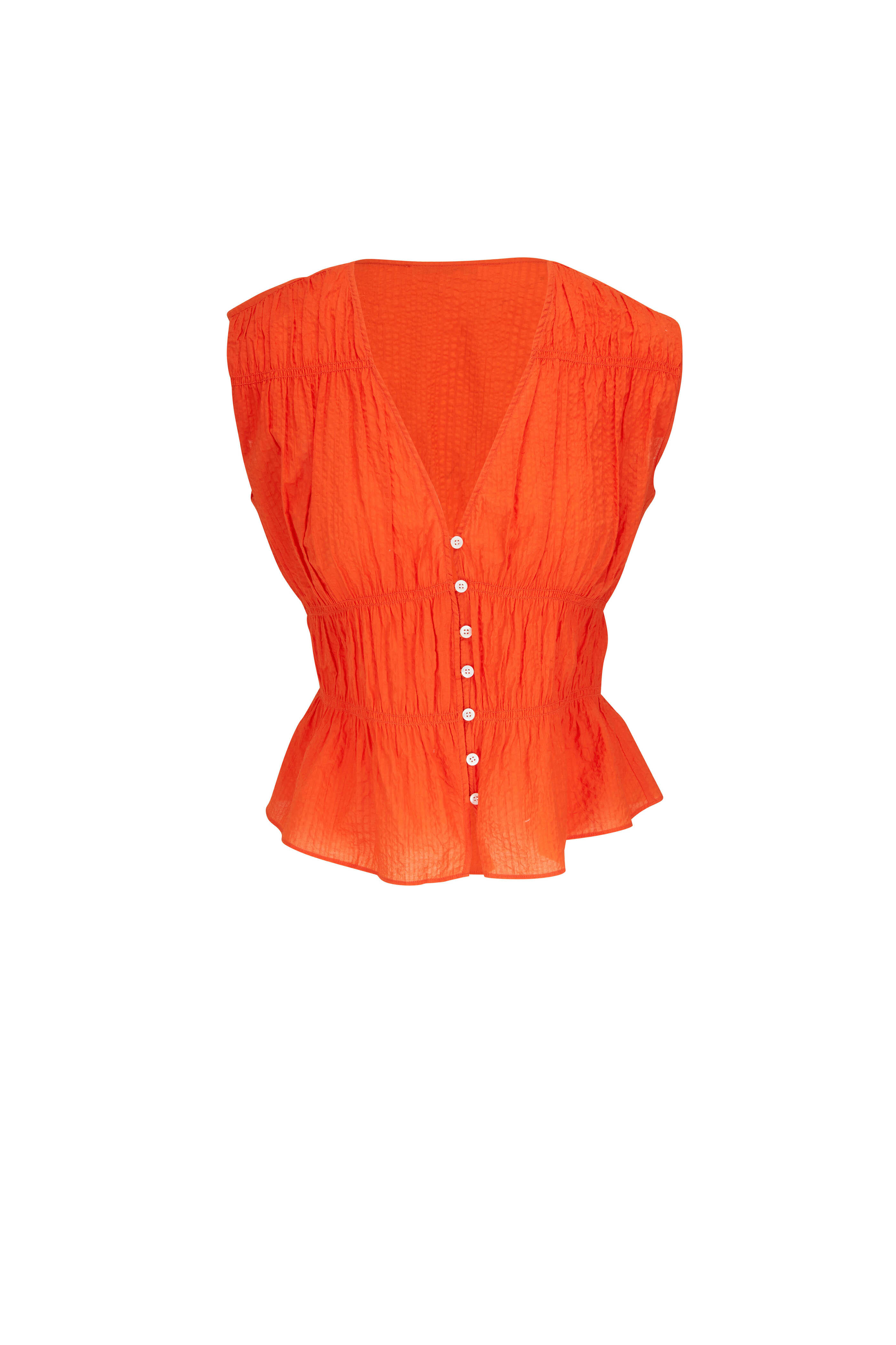 Frame - Orange Ruched V-Neckline Summer Top | Mitchell Stores