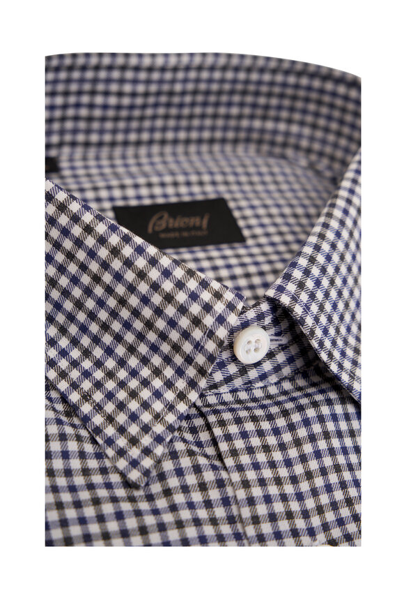 Brioni - Dark Blue & White Check Cotton Sport Shirt