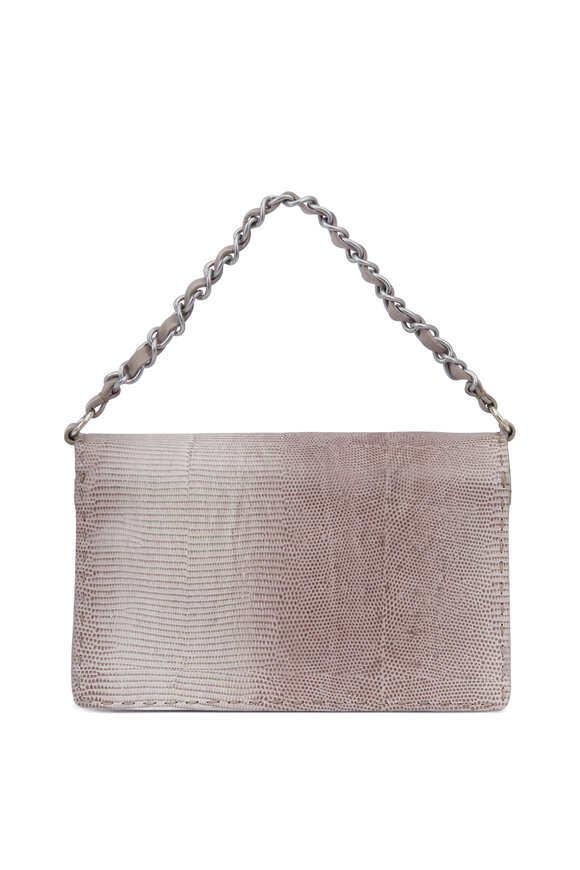 Henry Beguelin - Taupe Lizard & Leather Reversible Front Flap Bag  