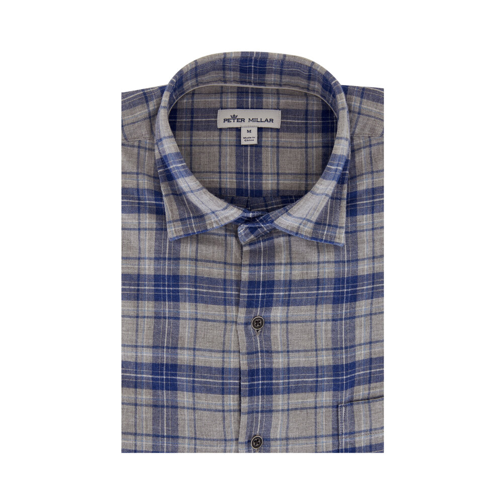 Peter Millar Mountain Gray Eagle Chase Plaid Cotton Sport Shirt