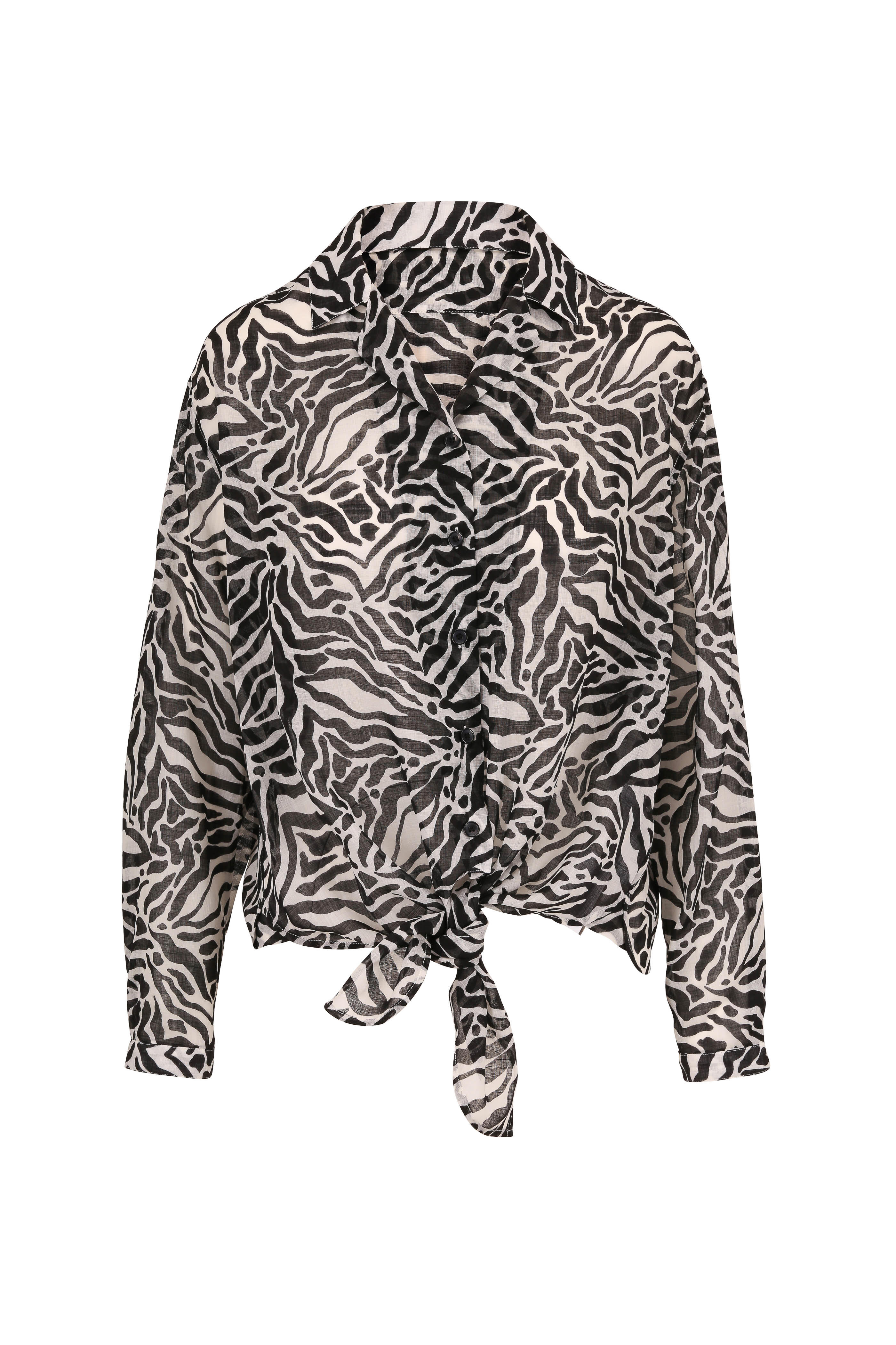 Saint Laurent - Black & White Tiger Print Tie Front Blouse