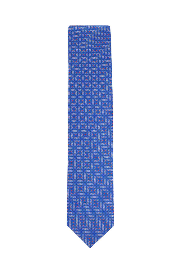 Dolce Punta - Blue Geometric Print Silk Necktie