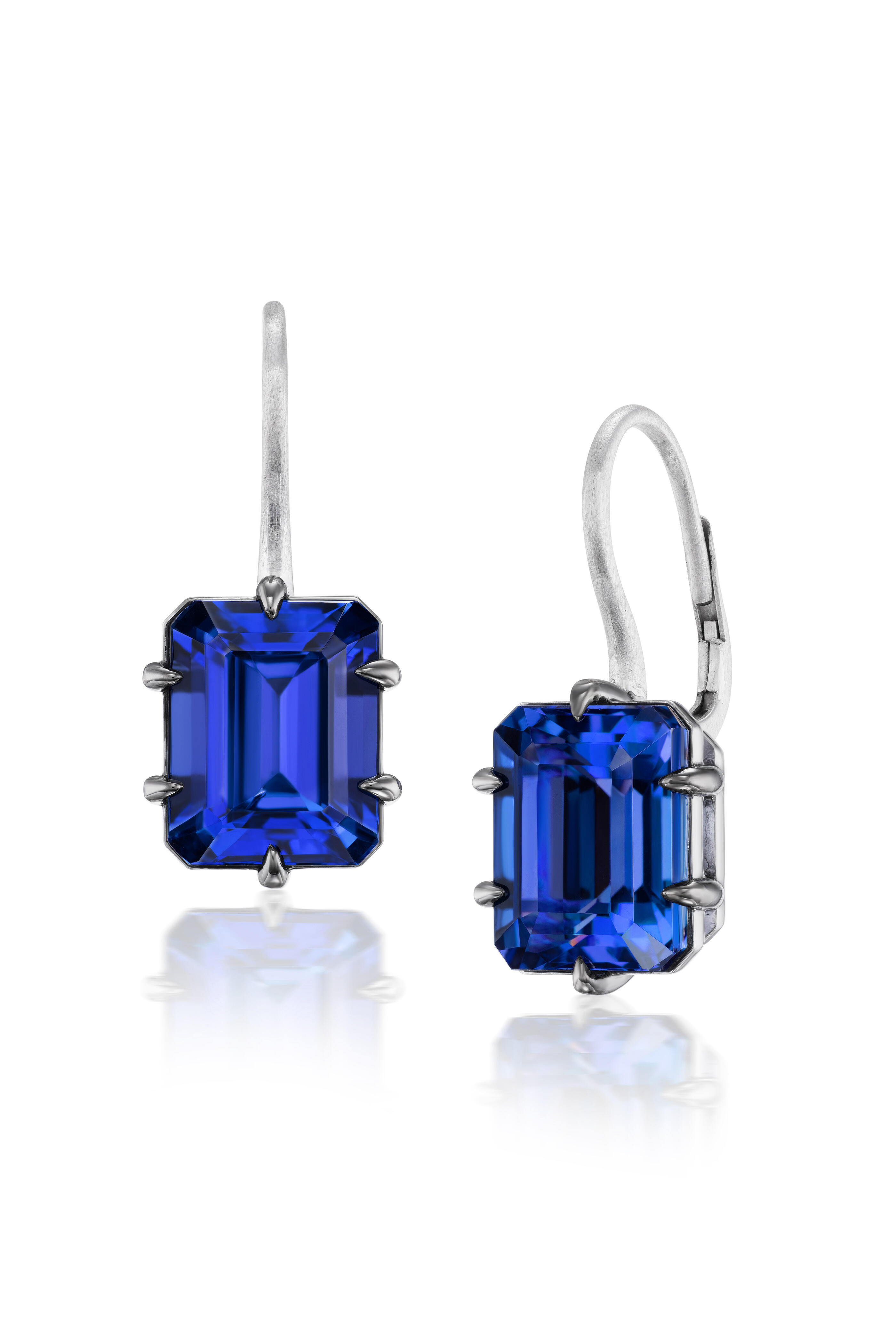 Nam Cho - 18k White Gold Tanzanite Lever Drop Earrings