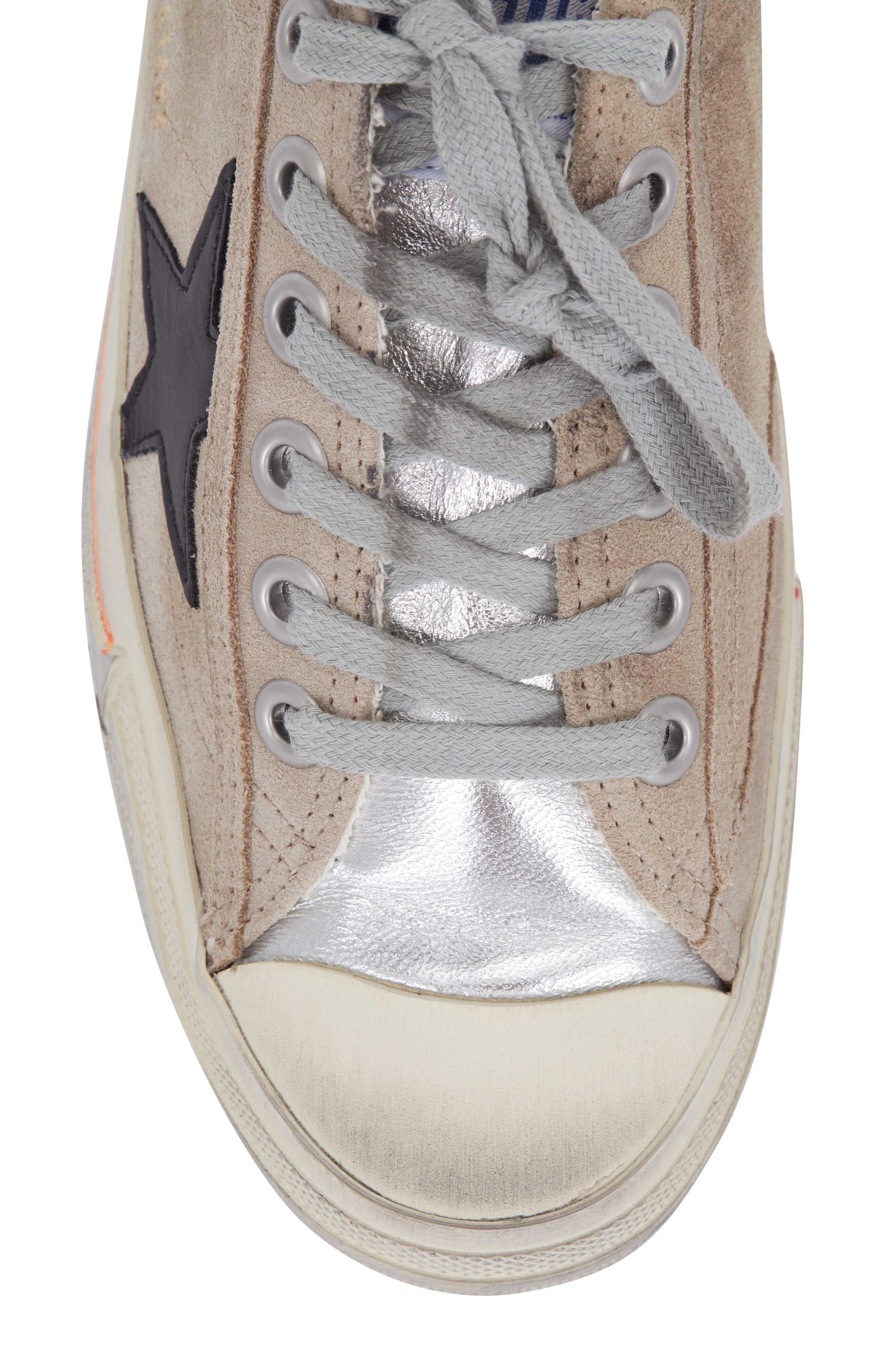 Golden Goose - Women\'s V-Star Sand Suede Silver Cap-Toe Sneaker