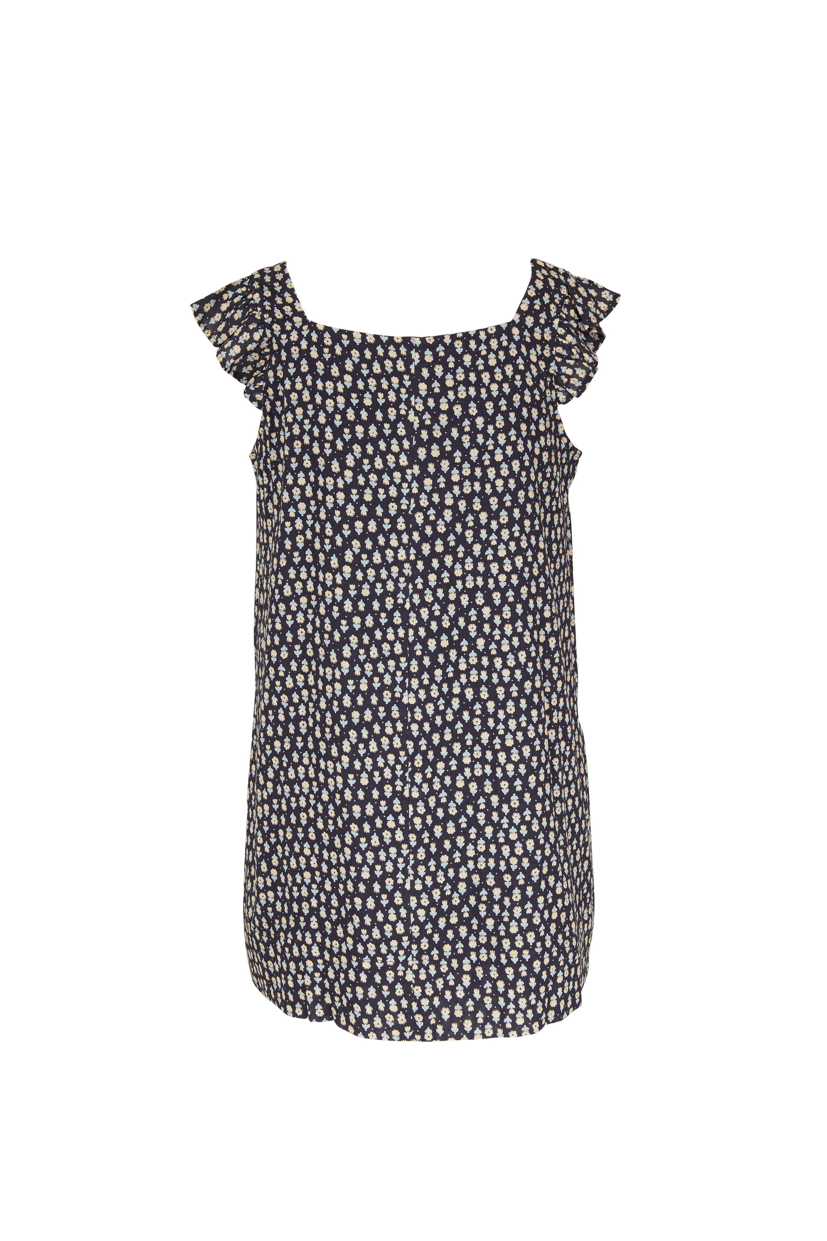 Re/Done - Navy Floral Print Ruffled Mini Dress