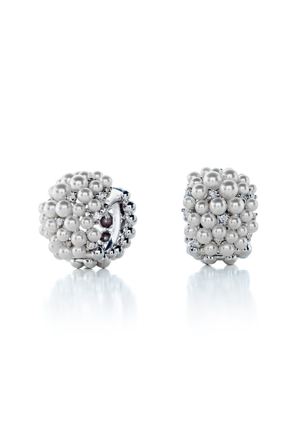 Paul Morelli 18k White Gold Lagrange Pearl Snap Hoop - view 1