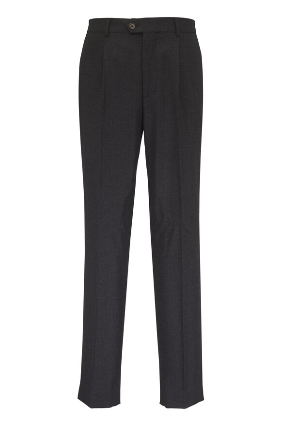Brunello Cucinelli Anthracite Wool Mouliné Single Pleat Pant - view 1